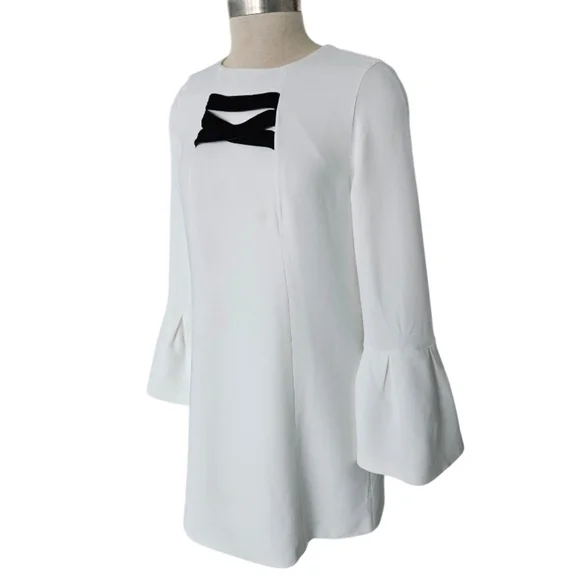 Alexis Josephine Of White Bell Sleeve Dress with Black Velvet Stripe - Picture 4 of 9
